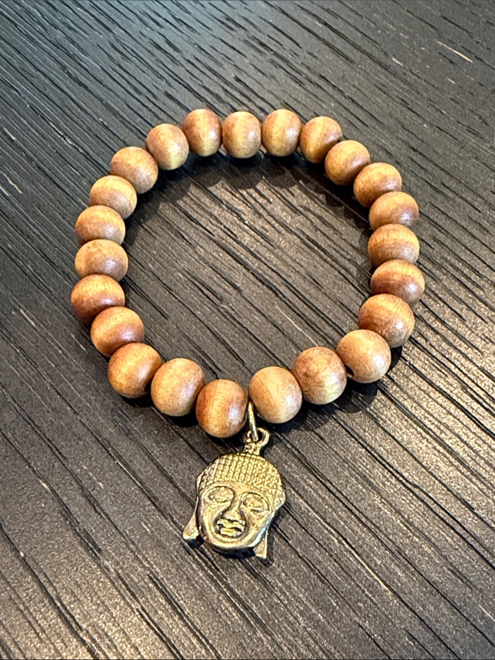 Z Men's Brown Wooden Bead Bracelet with Gold Buddha Charm